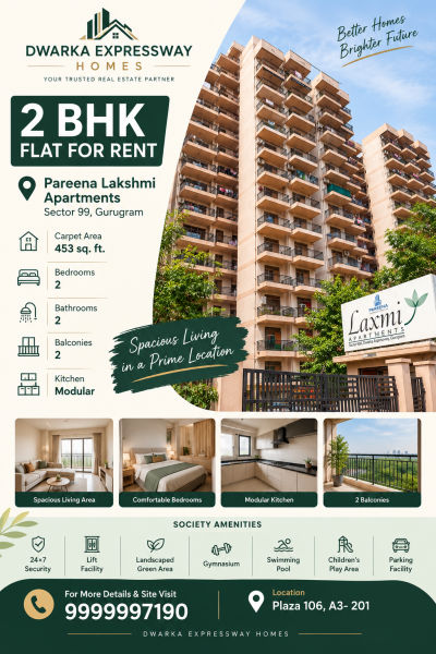 2 bhk flat for rent Pareena Lakshmi sector 99